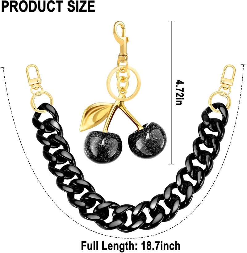 TUCEWP Black Purse Chain Strap 18.5 Inch Chunky Acrylic Bag Handle Shoulder Strap Replacement with Glitter Cherry Keychain Charms Luxury Handbag Decoration Chain Bag Accessories Charms for Women - Image 5
